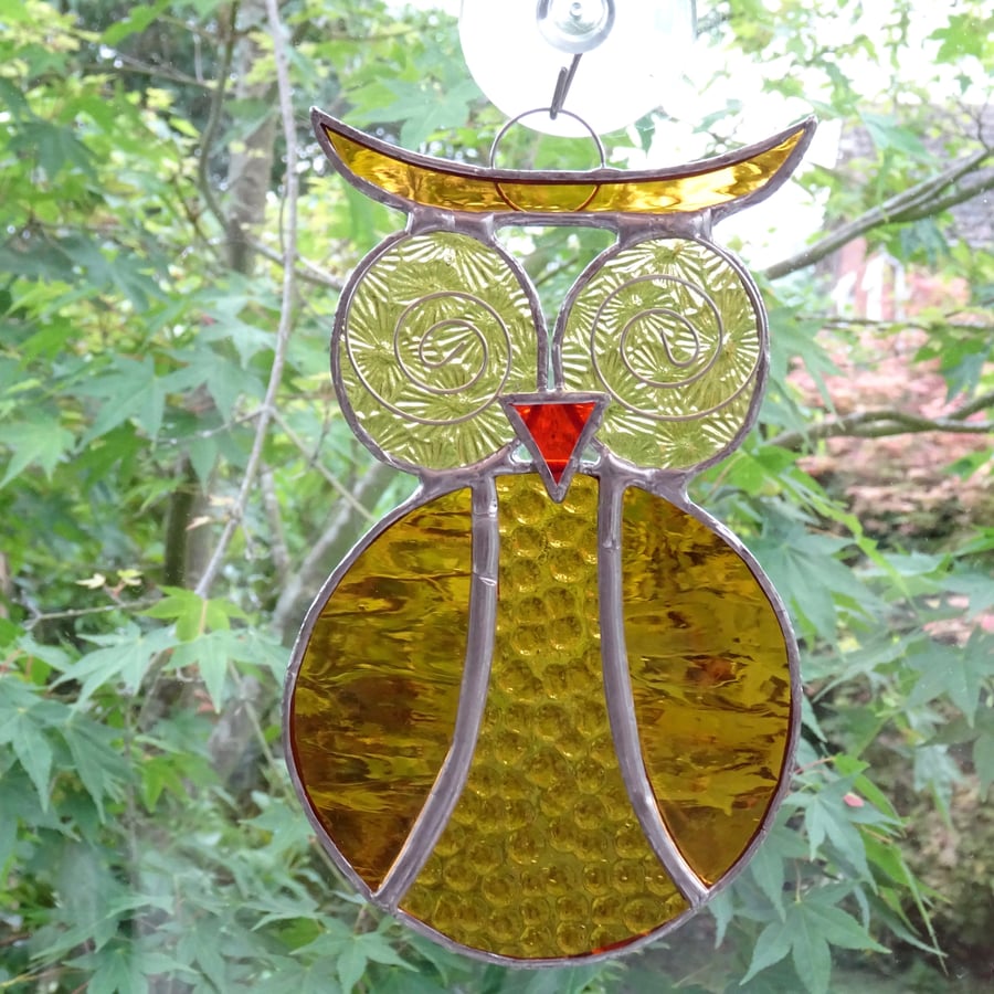Stained Glass Owl Suncatcher - Handmade Hanging Window Decoration 