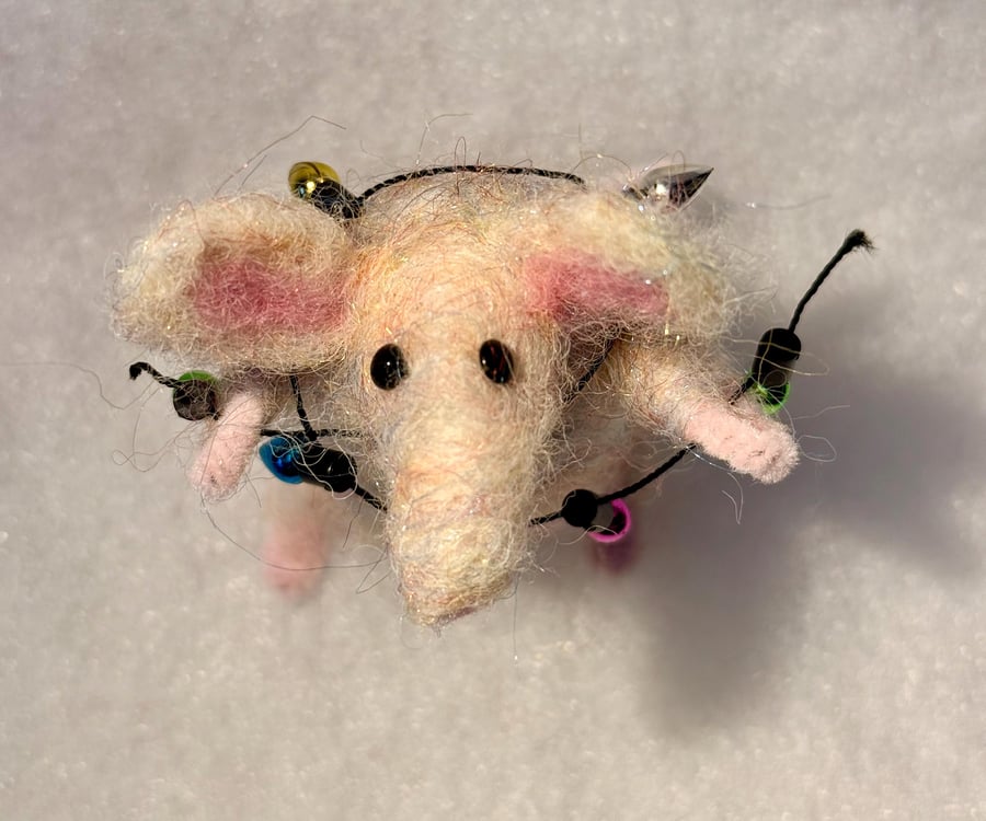 Felted mouse - light brown with string of lights (2)