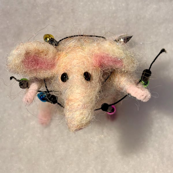 Felted mouse - light brown with string of lights (2)