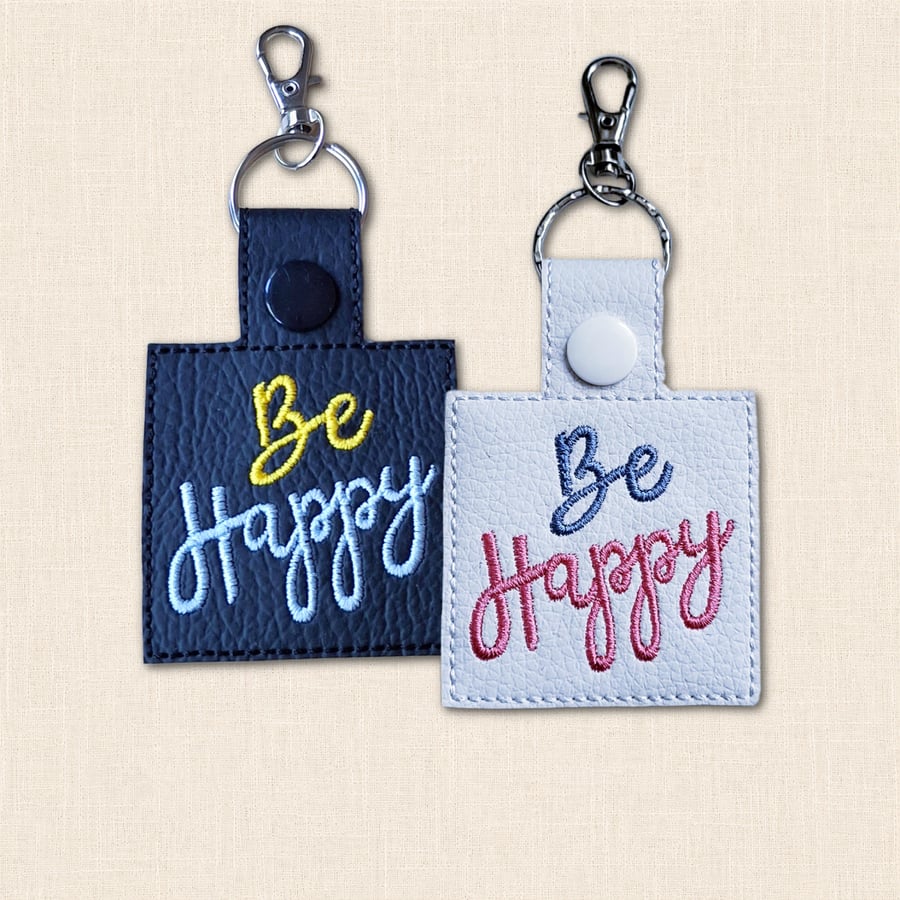Be Happy Keyring - Positive Faux Leather Accessory  