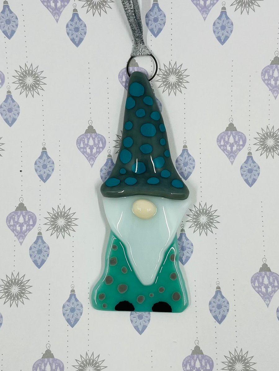Handmade Fused Glass Gonk Hanging Christmas Decoration 
