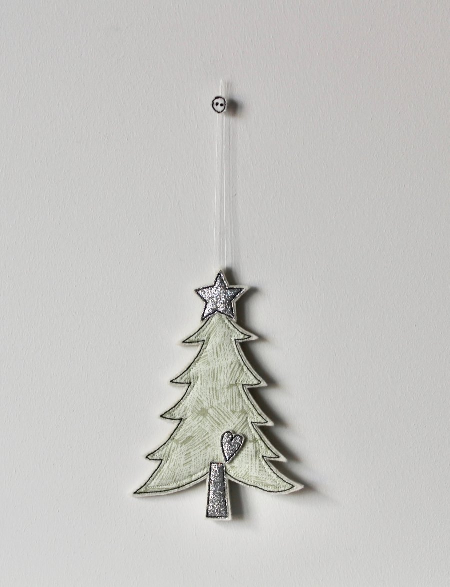 'Christmas Tree with a Glitter Star and Heart'- Hanging Decoration