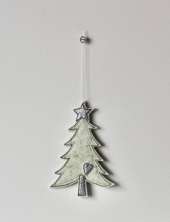 'Christmas Tree with a Glitter Star and Heart'- Hanging Decoration