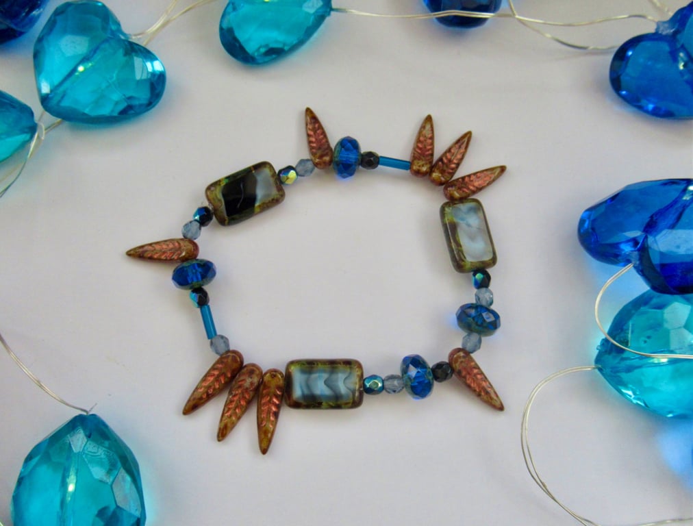 'Beneath the Waves' unique Czech-Glass bead stretch bracelet