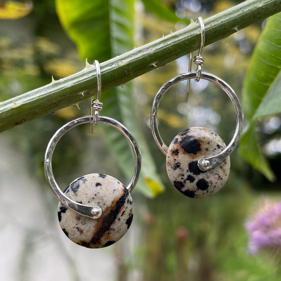 Sterling silver and Dalmatian jasper earrings