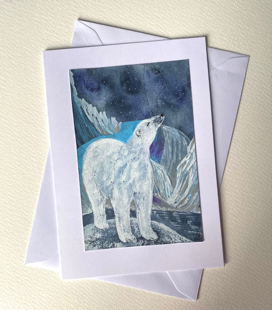 Polar bear hand painted greetings card