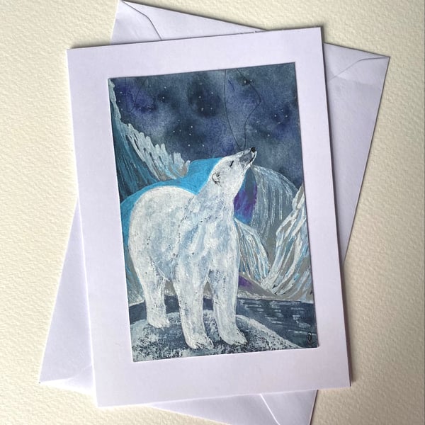Polar bear hand painted greetings card