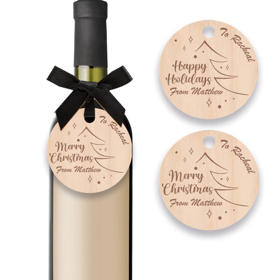 Merry Christmas Wine Bottle Charm Tag Happy Holiday Label Friend Small Present