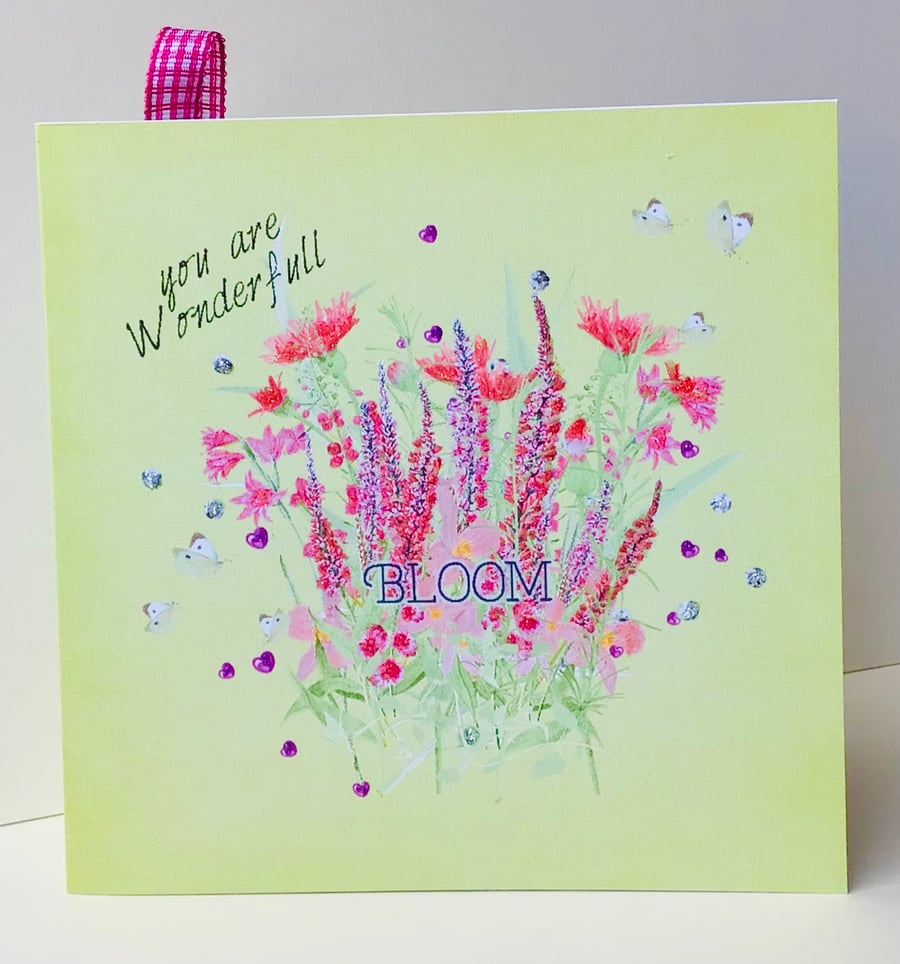 Birthday Card,Open Greeting Card,’Wild and Free’,Handmade Handfinished card