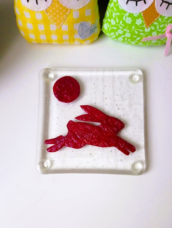 Fused Glass Copper Hare Coaster