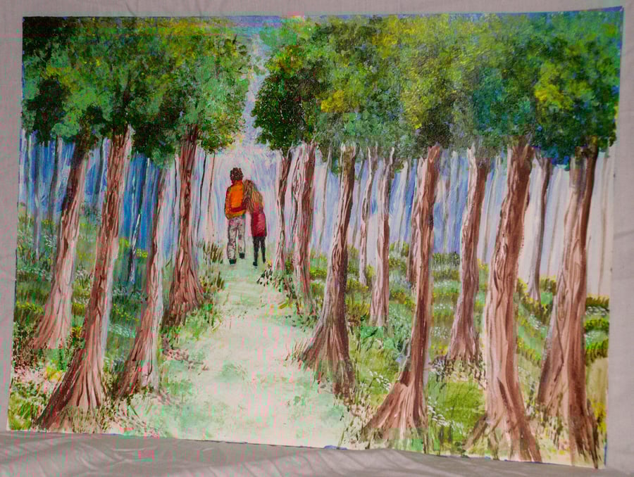 Original Romantic walk acrylic painting