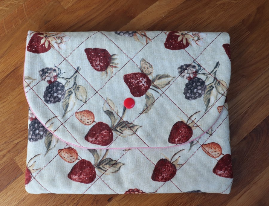 Quilted Pouch. Strawberry's and Fruit. 