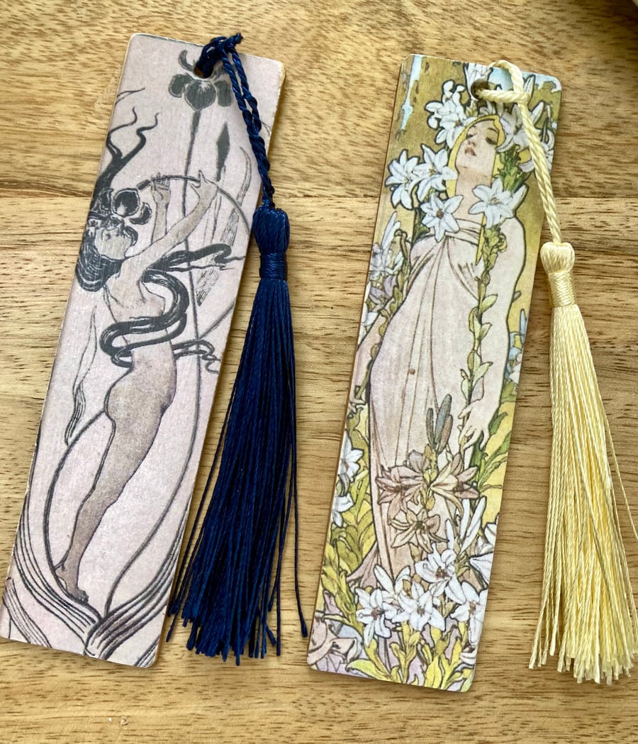Pair of Art Nouveau Bookmarks Elegant Lady Reader Book Lover Gift Page Marker