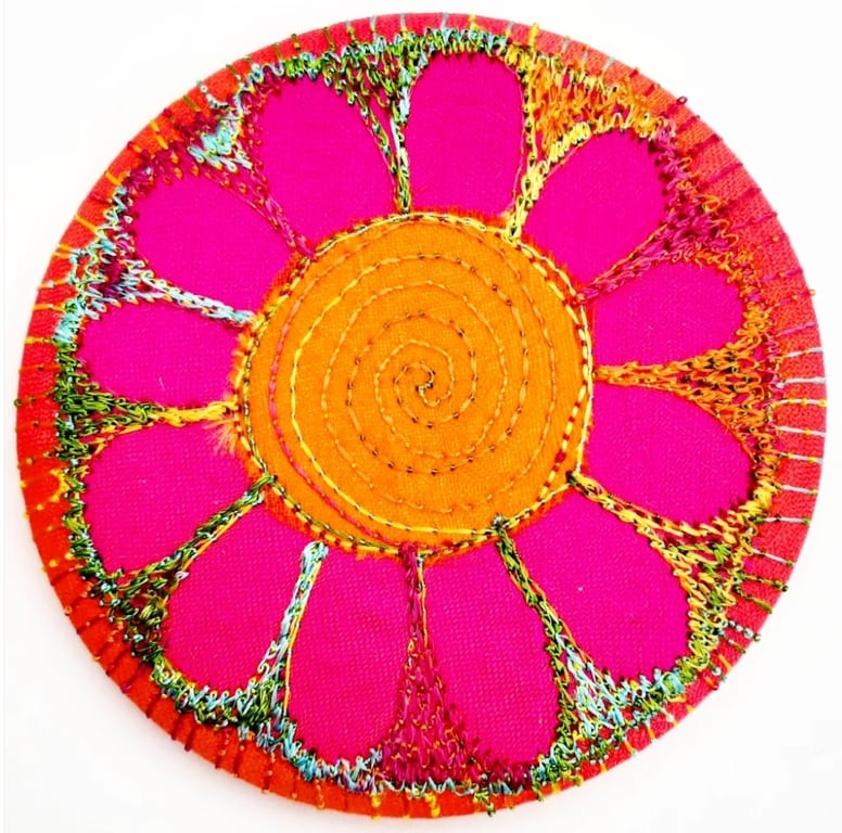 Badge 58mm Multicoloured Flower Textile Badge 