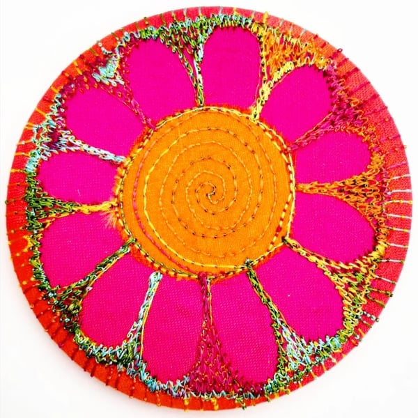 Badge 58mm Multicoloured Flower Textile Badge 