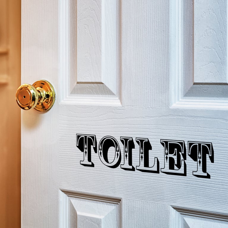 Toilet Sign - Vintage Font Style Bathroom Sticker: Retro Restroom, Toilet, Decal