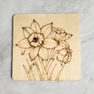 Wooden daffodil coaster