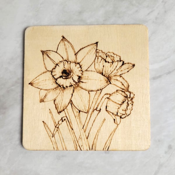 Wooden daffodil coaster