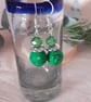 Handmade Dangly Polymer Clay Earrings – Bright Green and Silver 