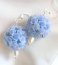 Pale Blue 3D Ball Of Roses Bouquet And Freshwater Pearl Sterling Silver Earrings - Image 4