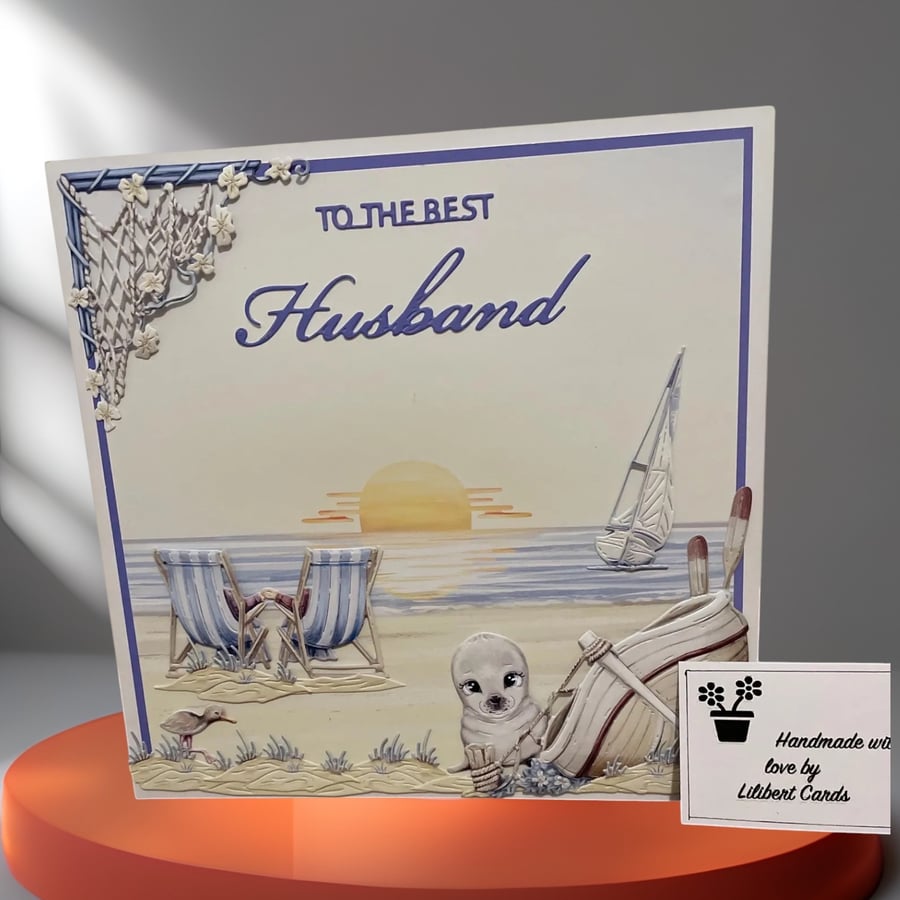 Handmade Birthday Greeting Card,  Husband Card, Cute Card, Seascape Card,
