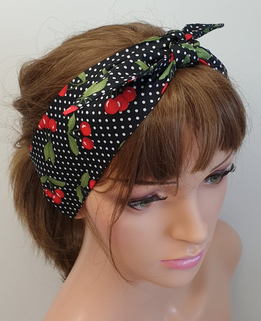 Cherry berry rockabilly self tie women headband