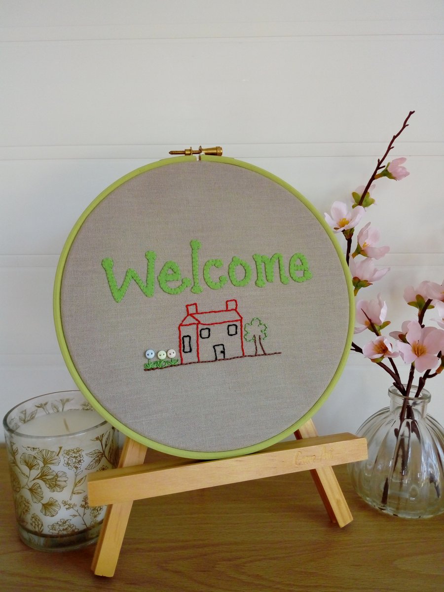 New Home Textile Art, Hand Embroidered, Hooped Wall Art, House Warming Gift