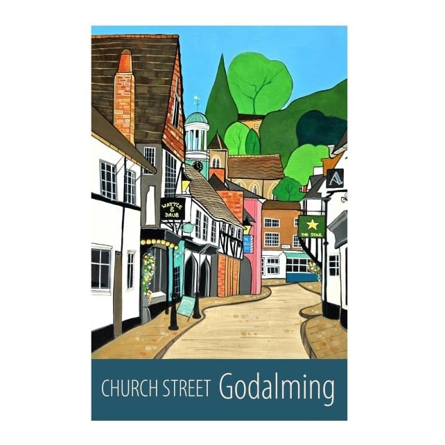 Godalming Church Street travel poster print by Susie West