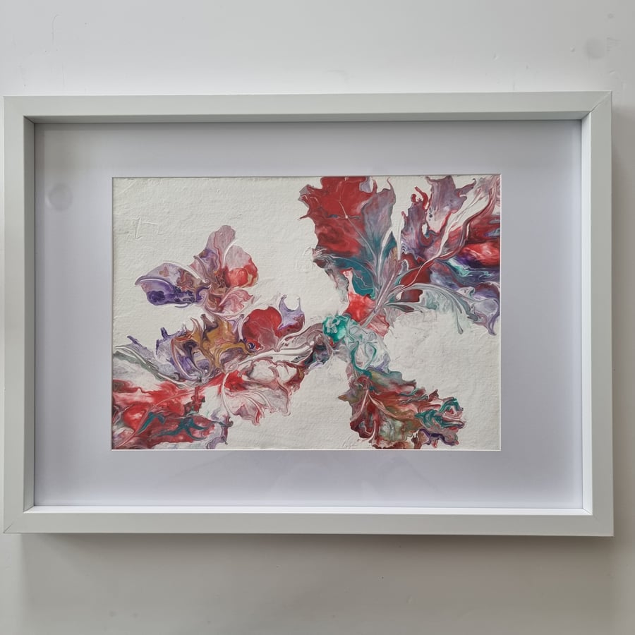 (46) Abstract Acrylic Art Dutch Pour bloom with embellishments