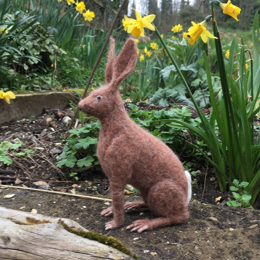 Needle felted brown hare, woodland animal, collectable ornament or decoration