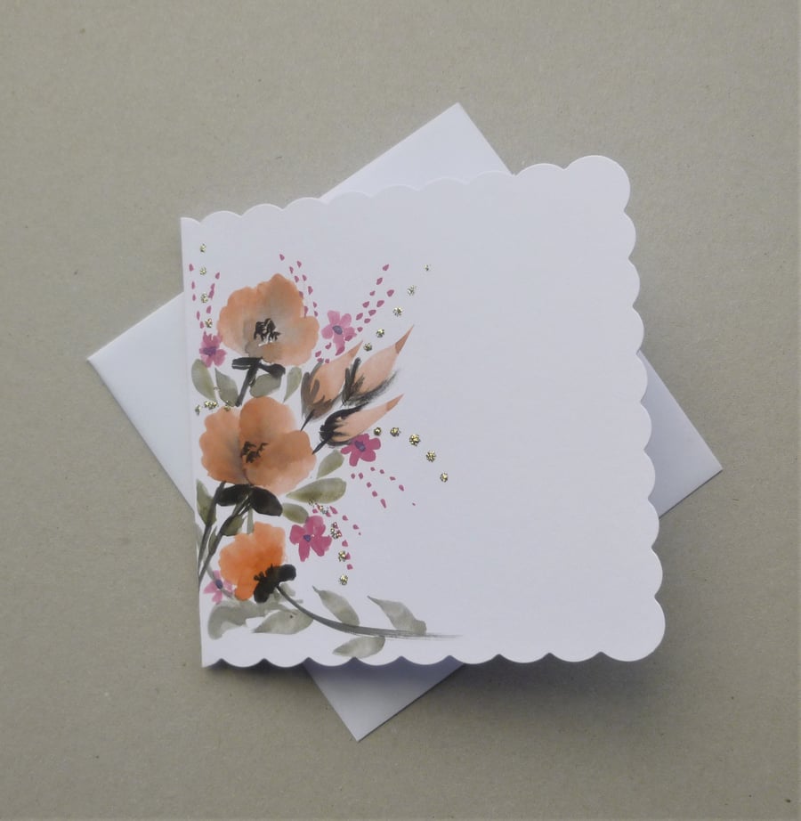 hand painted floral blank greetings card ( ref F 795 A3 )
