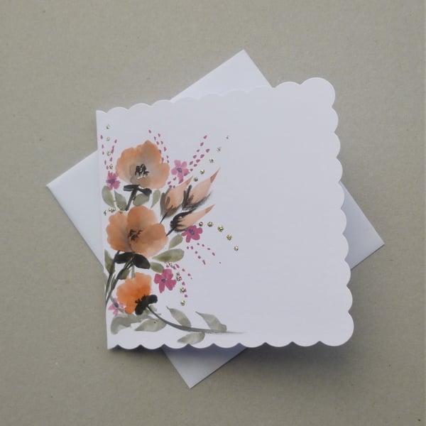 hand painted floral blank greetings card ( ref F 795 A3 )