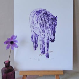 Purple Pony Animal Limited Edition Collagraph Print Art Horse