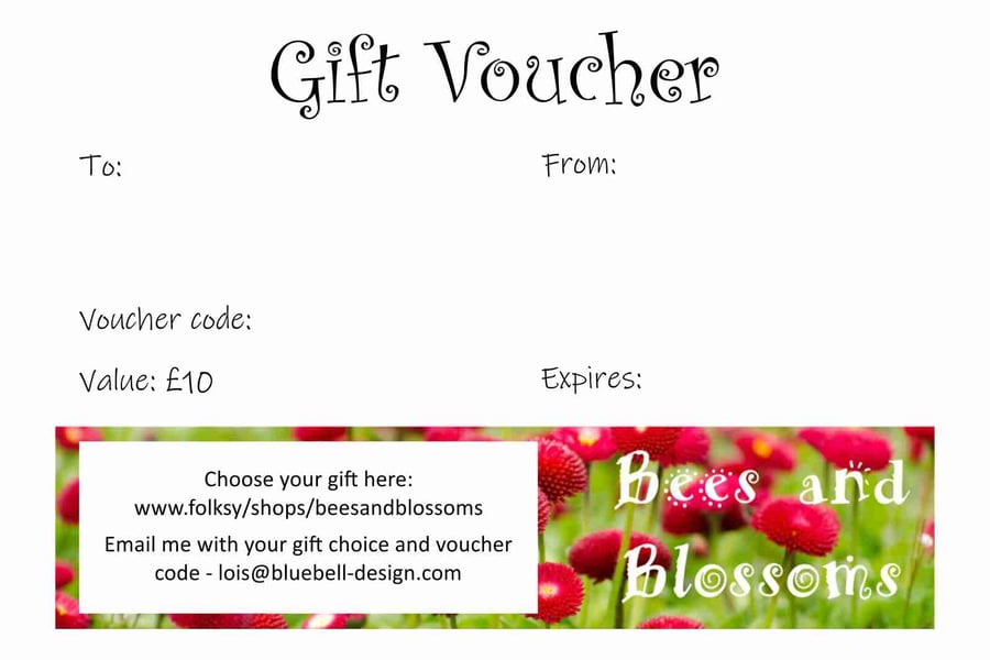 Digital gift voucher for Bees and Blossoms