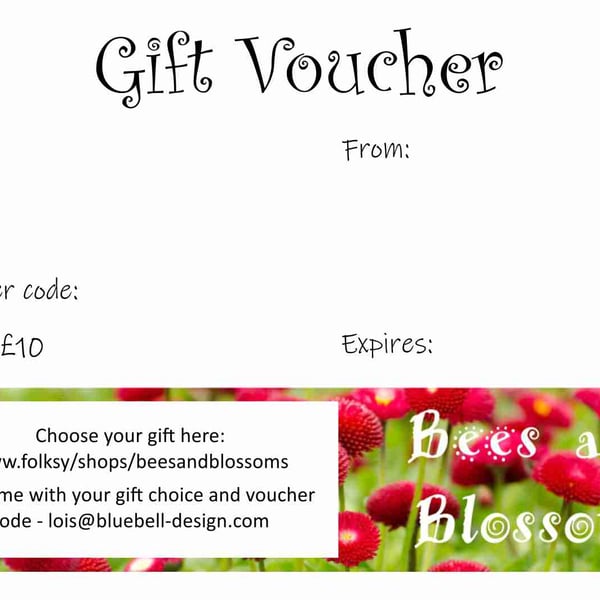 Digital gift voucher for Bees and Blossoms