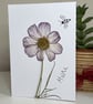 Handmade Real Pressed Flower and Hand Drawn Bee Greeting Card,