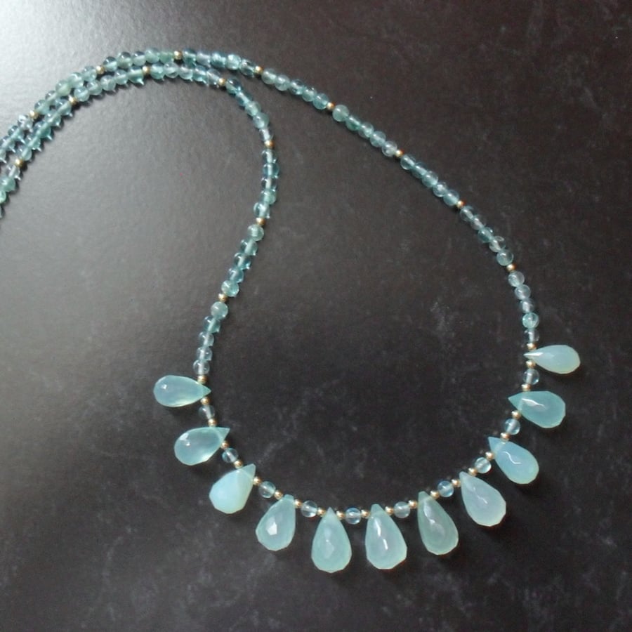Apatite and Chalcedony Gold Filled Necklace