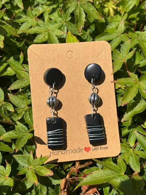Stunning Black Metal-Wrap Drop Earrings