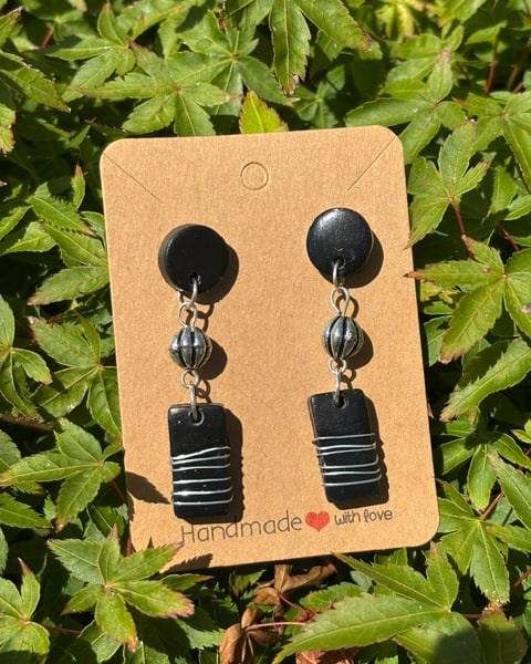 Stunning Black Metal-Wrap Drop Earrings