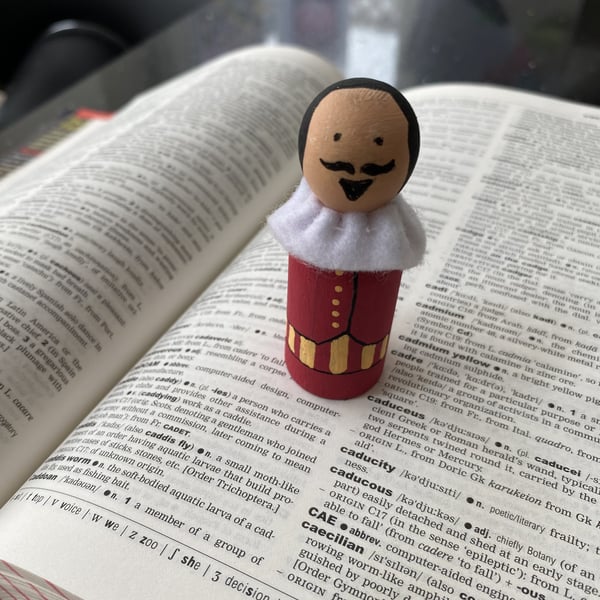 William Shakespeare Handpainted Wooden Peg Doll