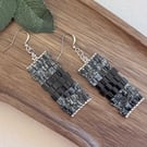 Dark green, black and silver Miyuki tile earrings - Hand woven earrings