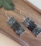 Dark green, black and silver Miyuki tile earrings - Hand woven earrings