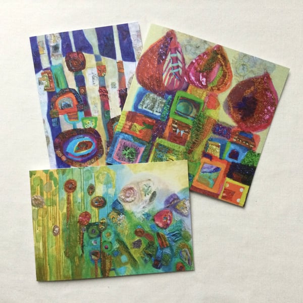 choose any 3 abstract Fine Art greetings cards, blank inside, on recycled card