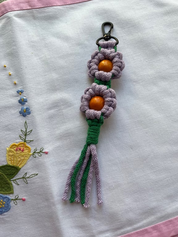 Handmade Macramé Flower Bag Charm Fidget Keyring