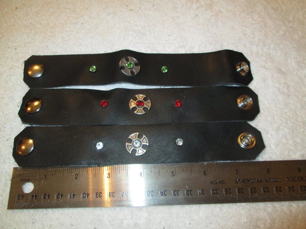 Bundle of (3) Black Leather Wristbands (Iron Cross)(7" circ) - FREE SHIPPING