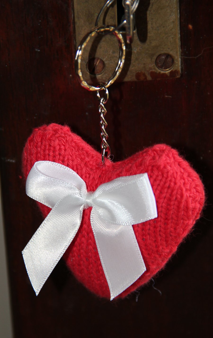Hand Knitted Hot Pink Heart Keyring