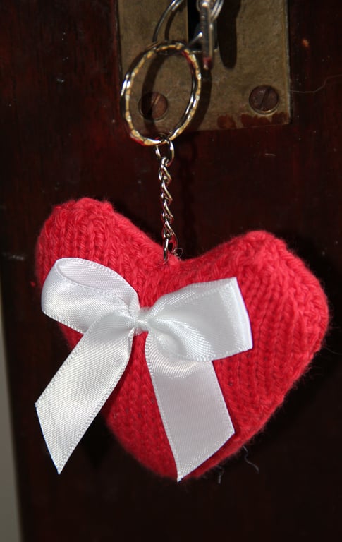 Hand Knitted Hot Pink Heart Keyring