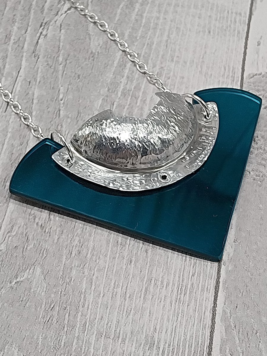 Recycled Aluminium Drink Can Base Metal, Teal Triangle Acrylic Shape Necklace