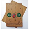 Christmas card with baubles featured with my handmade felt brooch design print