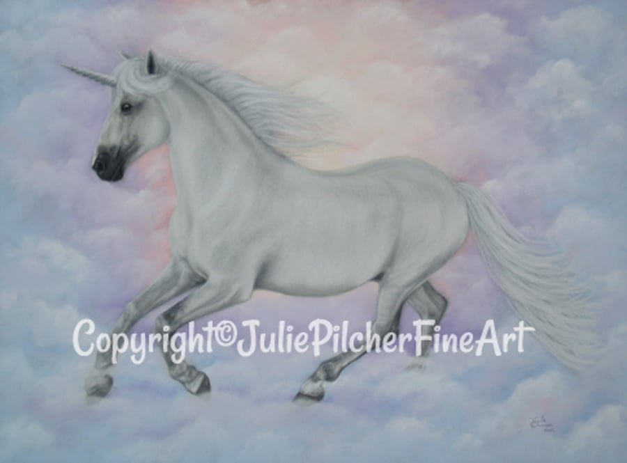 Original Pastel Painting, Unicorn Portrait Artwork 42 x 31 cm Wall Decor